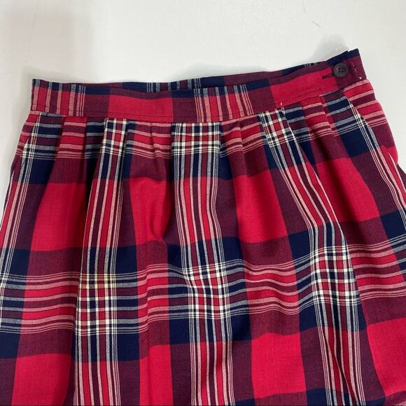 Pendleton Vintage Red Wool Plaid Pleated Pencil Midi Skirt 12p - Picture 2 of 7